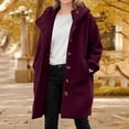thumbnail image 2 of Wutalume Women's Solid Color Jacket Casual Loose Fit Button Coats Button Up Long Sleeve Outerwear with Pocket, Hooded Overcoat, Wool Blend, Ideal for Fall and Winter,Wine M, 2 of 5