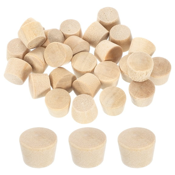 26Pcs Wood Button Plugs, 9mm/0.35" Flat Head Hardwood Screw Hole Plug Wooden Caps Buttons Wood Plug for Furniture Woodworking Craft Decor (10.5mm x 9mm)