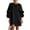 Black, variant on Women Cotton Linen Mini Dress, Lantern Long Sleeve 3D Floral Decor Shift Dress, Round Neck Button Front French Style Dress For Casual Holiday Deep Red M