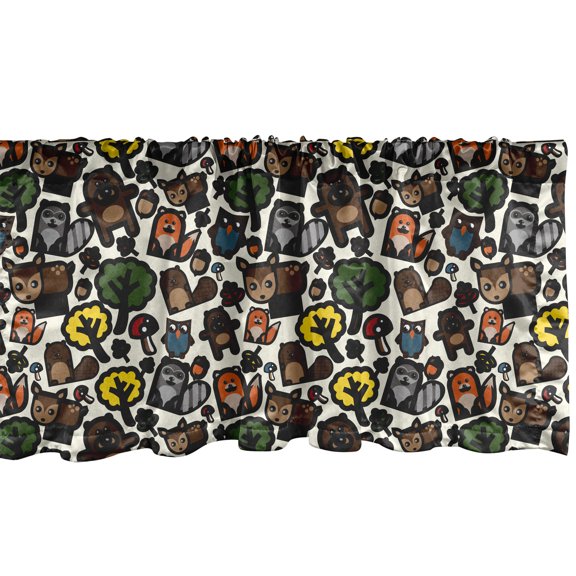 Ambesonne Woodsy Window Valance, Funny Woodland Animal Shapes, 54" X 18", Multicolor