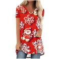 thumbnail image 1 of Camiseta Impresa con Cuello en V de Manga de Raglan de la Parte Trasera Larga Delantera Corta de las Mujeres de Navidad, Vacaciones Informales, 1 of 5