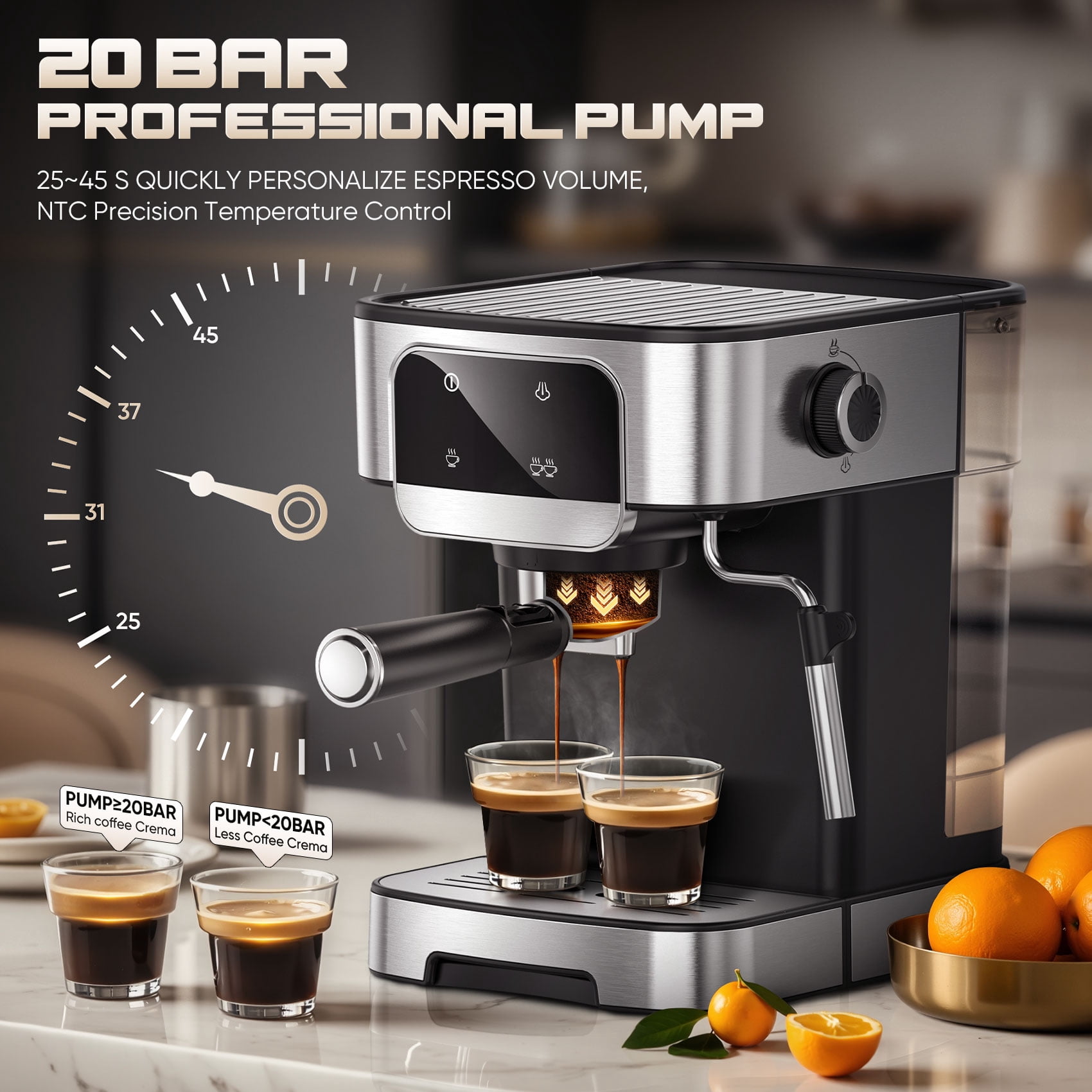 Espresso Machine 20 Bar, Professional Espresso Maker with Power Milk Frother, Compact Espresso Coffee Machine With LED Touch Screen for Home Latte, Cappuccino, 61OZ Removable Water Tank 2026