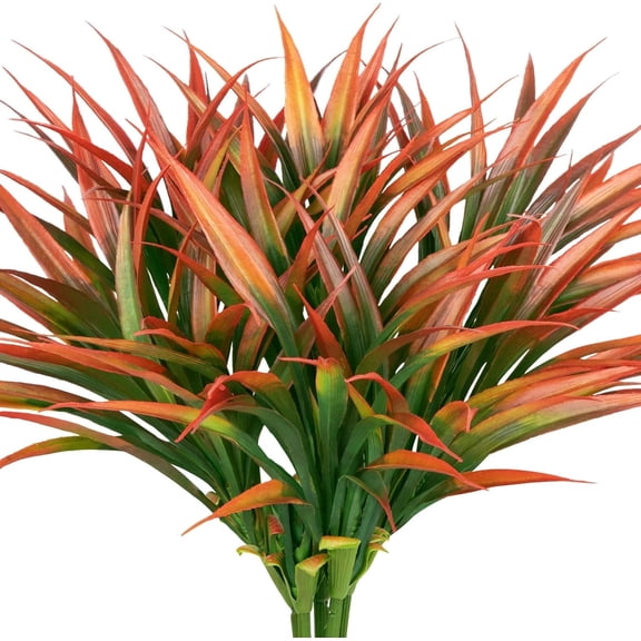 Scidweet Artificial Plants Outdoor, 16 Bundles Fake Grass Faux Plastic Plants Spring Summer for Home Garden Porch Decor, Orange Red