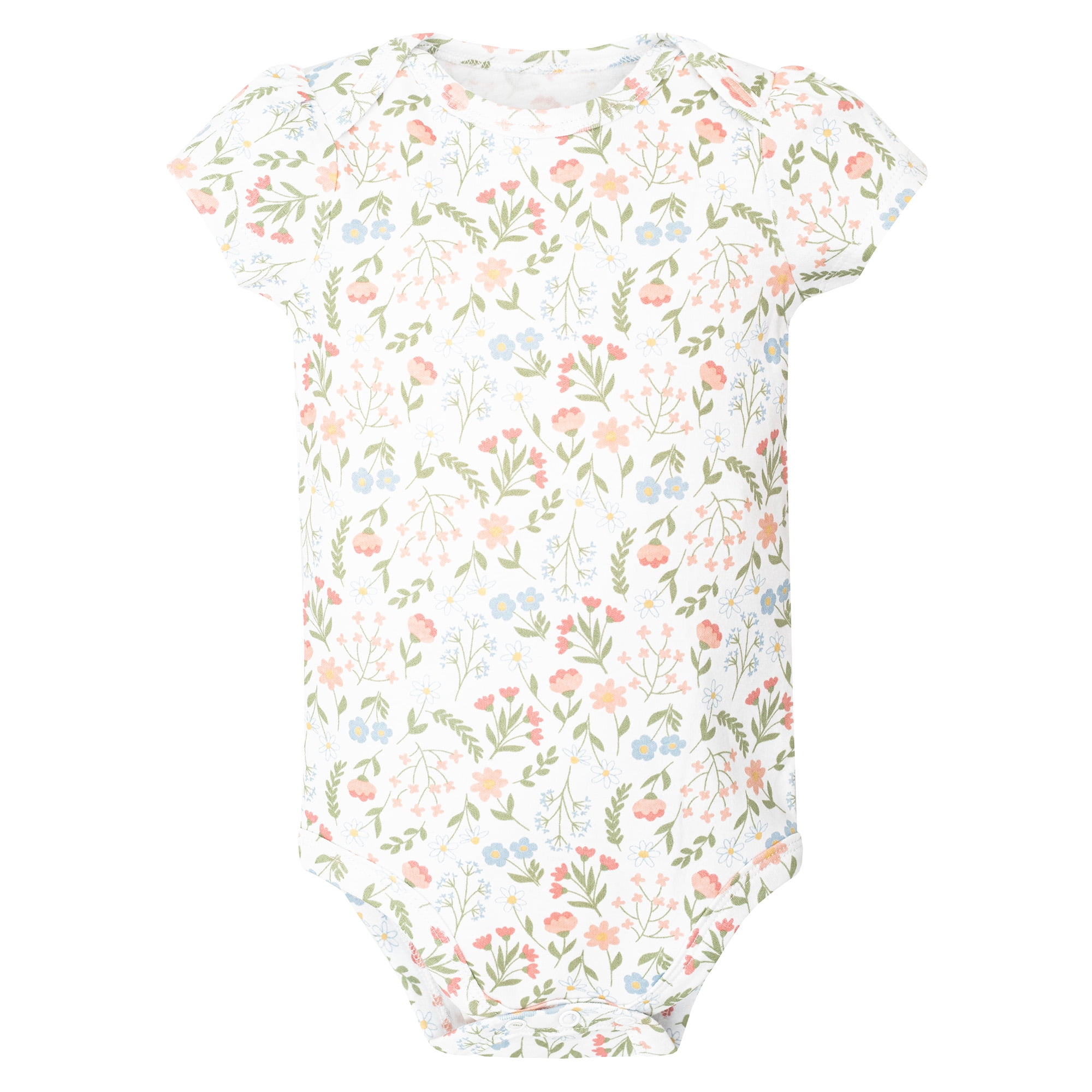 Hudson Baby Infant Girls Cotton Bodysuits 5-Pack, Pastel Wildflower, 3-6 Months