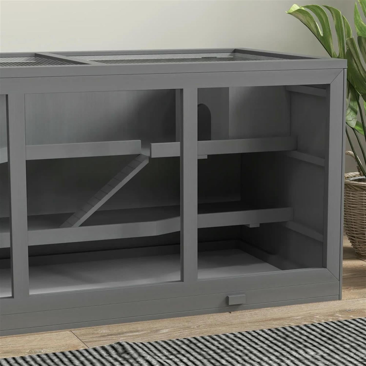 Kadyn 45" Wooden Hamster Cage with Opening Roof, Hut, Ramps, Large Small Animal Habitats for Guinea Pig Cages, Gray