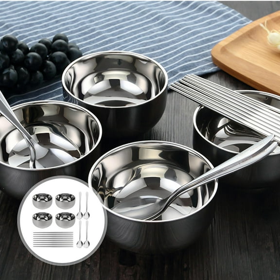 UPKOCH Chopsticks and Spoons Set Stainless Steel Bowls for Families School Lunch 1 Set