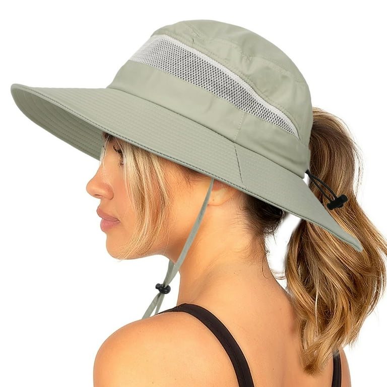 Summer Sun Hat Waterproof Wide Brim Bucket Hat UV Adjustable Outdoor Rain Hat with Ponytail Hole for Fishing Hiking Camping Walmart