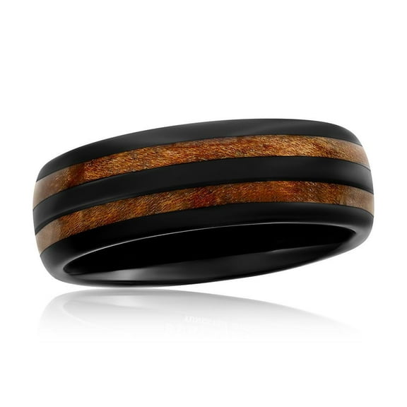 Beaux Bijoux Men's Black Plated Tungsten Rings | Men's Trendy Ring | Wood Inlay Rings for Men-9