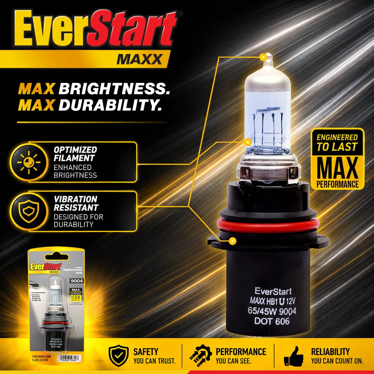EverStart Maxx 9004 Halogen Headlight Bulb, 1 Pack, Compatible with Multiple Cars