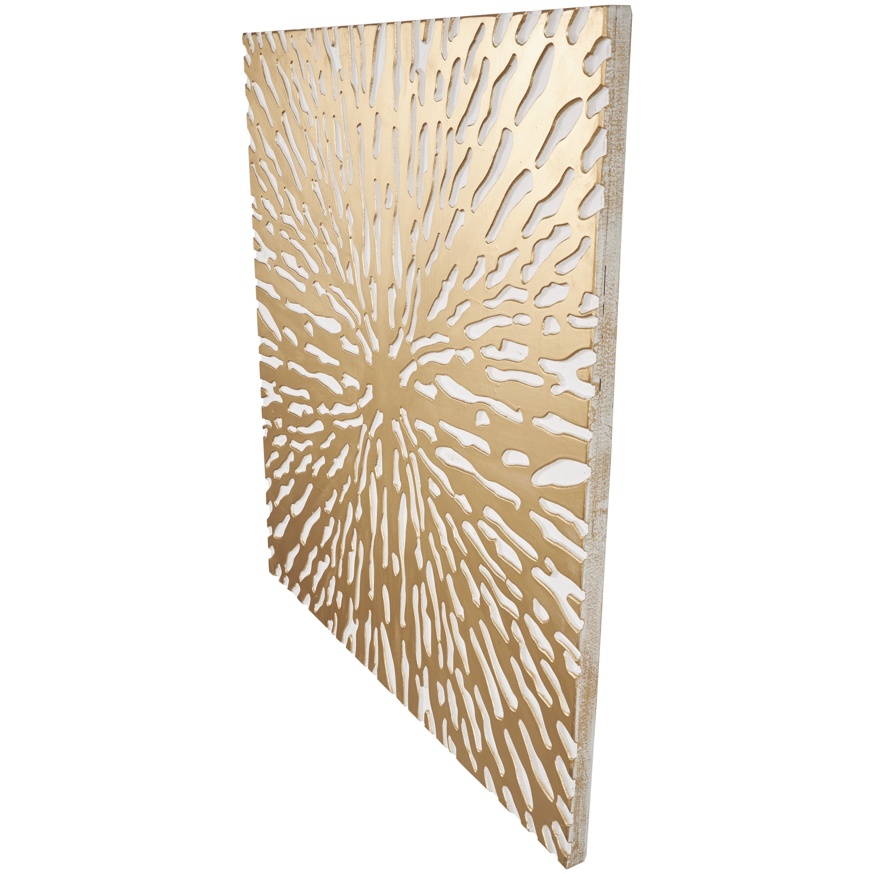 DecMode Gold Wooden Abstract Carved Starburst Wall Decor with White Backing