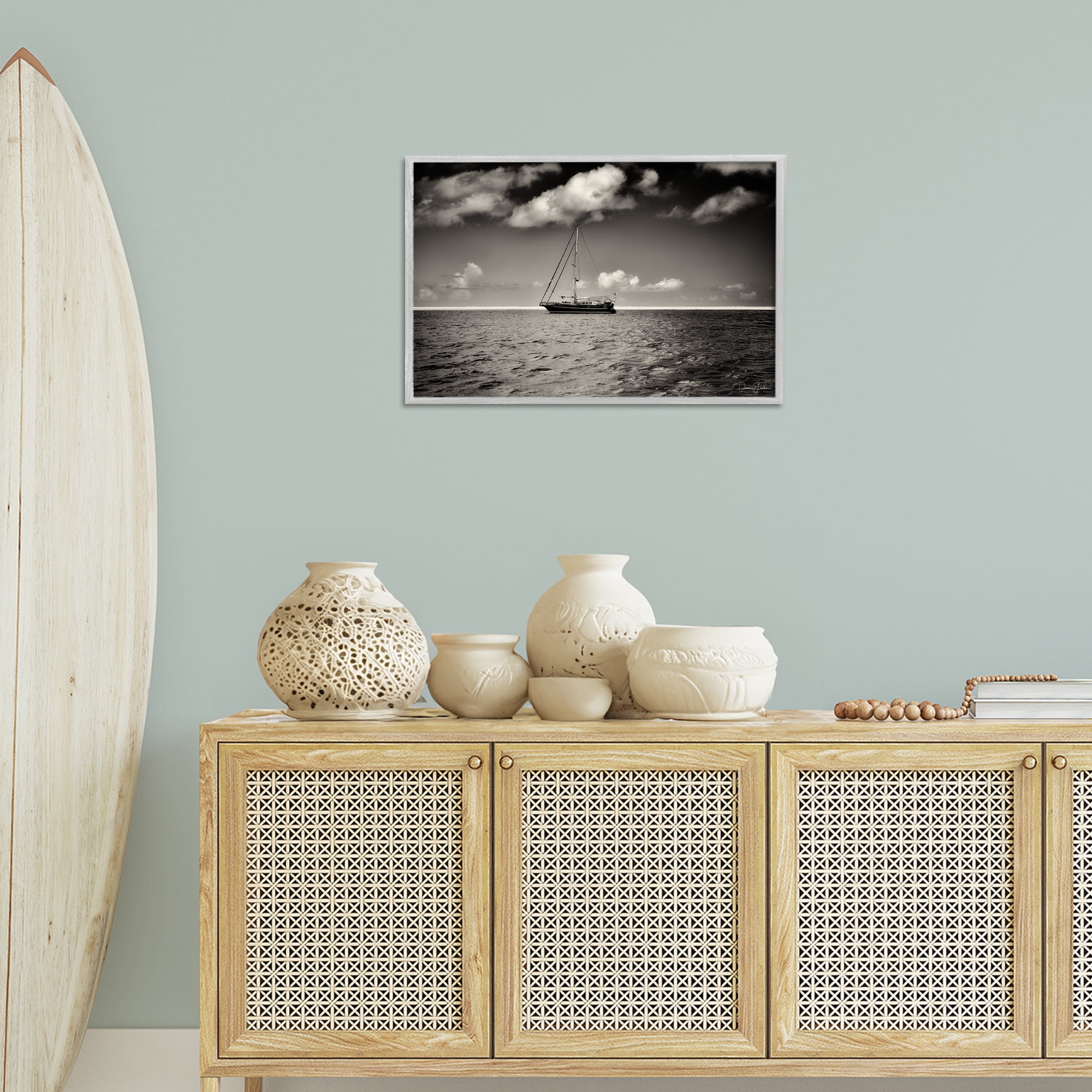 Stupell Industries Clouds Over Big Ship Landscape Photography Gray Framed Art Print Wall Art, 24 x 16