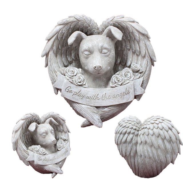 Estatua de Perro Durmiente, Estatua Conmemoratua de Perro Ángel Realista Impermeable con Alas para Jardín al Aire Libre