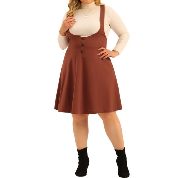Falda con tirantes Agnes Orinda Plus?Tamaño para?Mujeres, vestido básico de tirantes desmontables, corte A, cintura alta, color caramelo, talla 2X