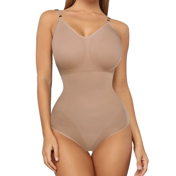 QRIC Women Waist Trainer Shapewear Tummy Control Fajas Colombianas Body Shaper Sexy V-Neck Slim Bodysuit Tops (S-L)