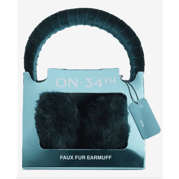 On 34th Women's Faux-Fur Earmuffs Boxed Gift- Dark Green
