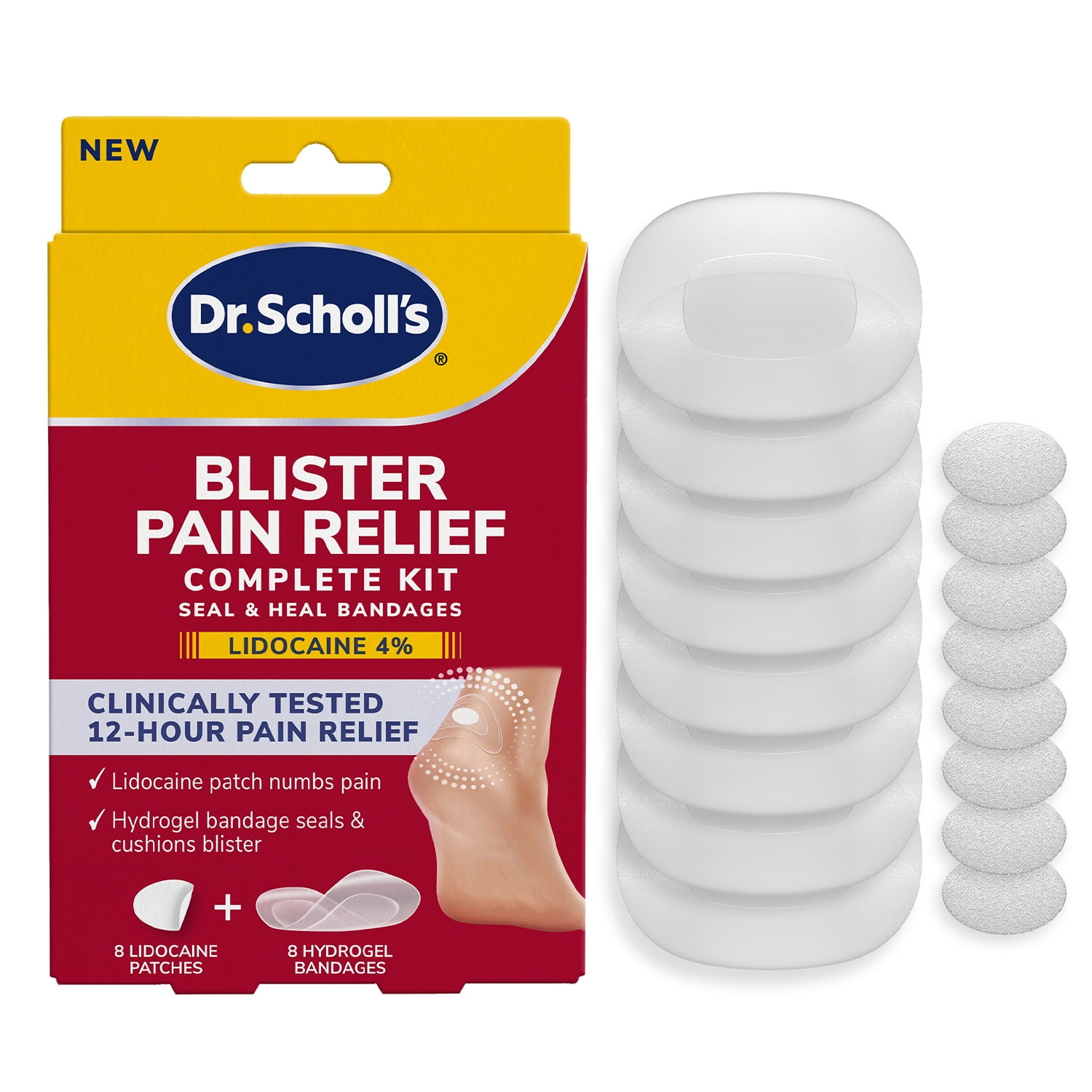 (4 pack) Dr. Scholl's Blister Pain Relief Complete Kit with Lidocaine, 8 Count