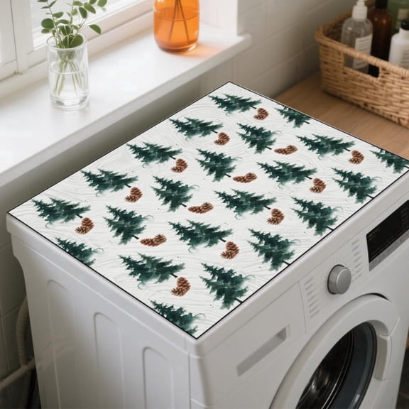 Forest Pine Cones Laundry Room Washer Dryer Dust Cover Mat 23.6x19.6inch Watercolor Painting Pine Washing Machine Top Protector Pads Non Slip Washing Dryer Dust Top Cover for Laundry Room