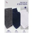 thumbnail image 4 of Hugh Ugoli Men's Cotton Ankle Diabetic Socks, Loose, Wide Stretchy, Seamless Toe & Non Binding Top, Semi Cushion, 3 Pairs, White/Melange Grey/Navy Blue, Shoe Size: 8-11, 4 of 6