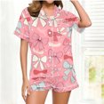 thumbnail image 2 of SERTG Womens Valentine Print Lapel Short Sleeve Pajama Set with Pockets Casual Spring Summer Homewear Two-Piece Outfit(Red#1,S), 2 of 5