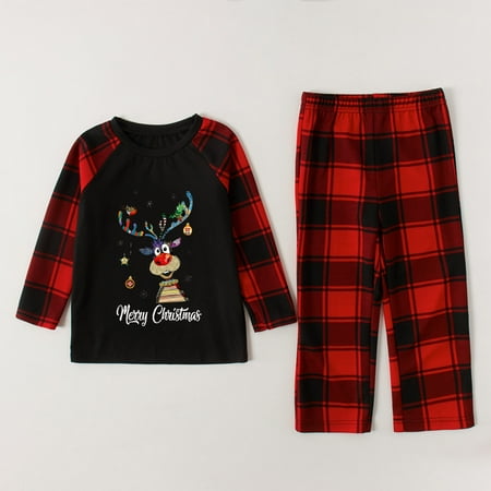 

women Christmas pajamas for family matching outfits son daughter sets soft Black Boys Girls Christmas Fashion Cute Lattice Print Top Pants Suit Family Parent-child Wea