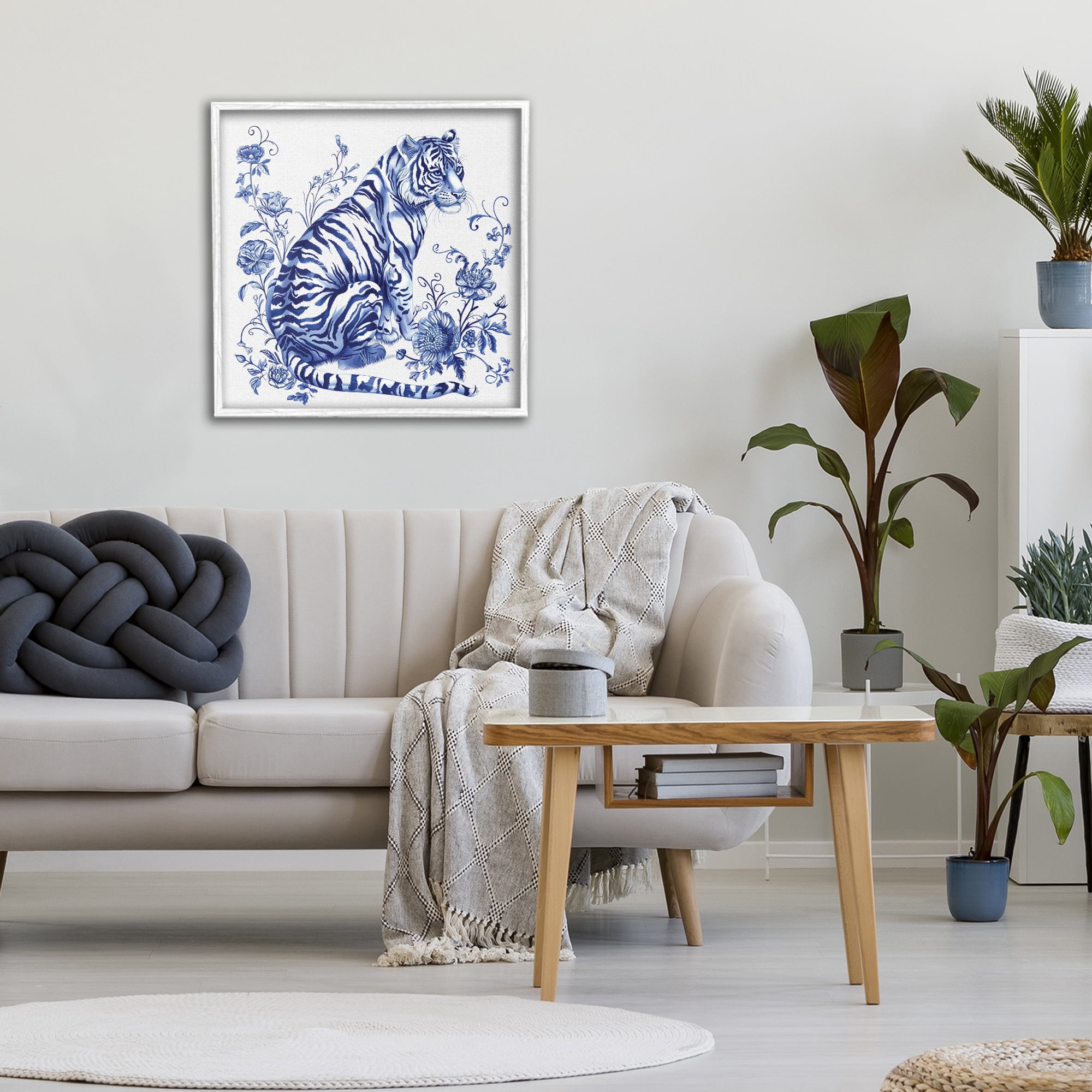 Traditional Ornate Floral Tiger White Framed Giclee Art, design by Lettered and Lined