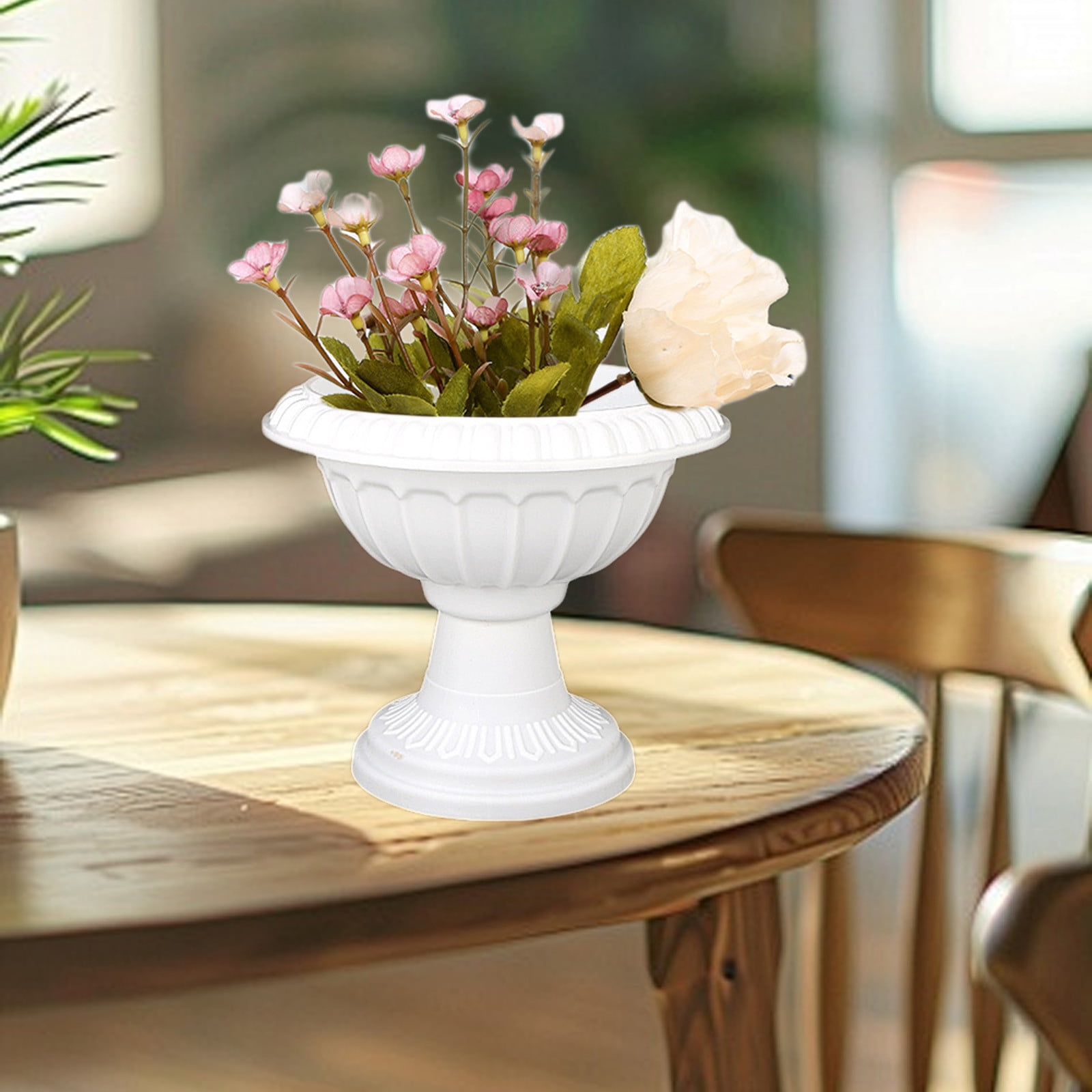 European Roman Style Plastic Flower Pot With Detachable Design,Decorative Planter For Artificial Floral Arrangements And Indoor Gardening Enhancement In Living Room Decor(White)