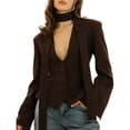 thumbnail image 2 of Blazer de Larga con Cuello en V para Mujer, Estilo Blazer, Ideal para el Trabajo o para Ocasiones Formales e Informales. Corte Ajustado y Cinturón. Marrón M, 2 of 10