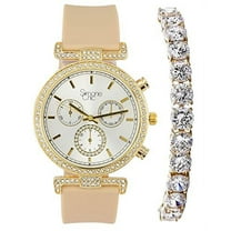Stand Out Get Noticed! Big Face Ladies Bejeweled Rubber Iced Out Colorful Watch with Genuine Rhinestone Diamond Accents - Touch of Female Celebrity Glamour - ST10385T Luggage Tennis