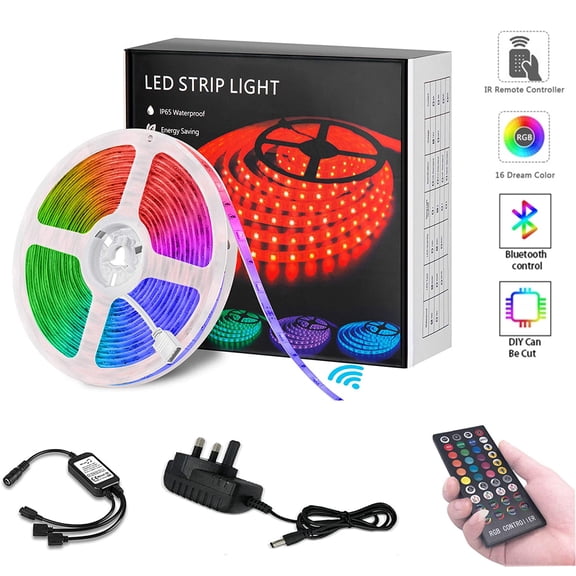 LNGOOR LED Strip Light with Remote 5M, LE Dimmable RGB LED Strips Colour Changing Room Lights, Stick on LED Lights for Bedroom, Kitchen, Kids Room (Plug and Play, 150 Bright 5050 LEDs)