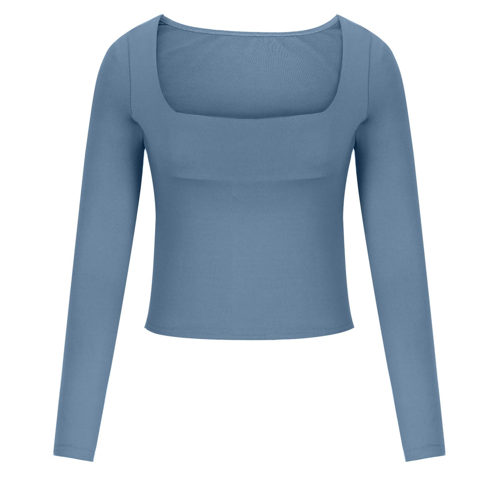 AherBiu Crop Tops for Women Sexy Square Neck Long Sleeve T Shirts