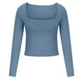 thumbnail image 3 of AXXD Blue Basic Sexy Shirts for Women Summer 2024 Long-Sleeved Solid Color Navel-Baring Neck T-Shirt Bottoming Top, 3 of 6