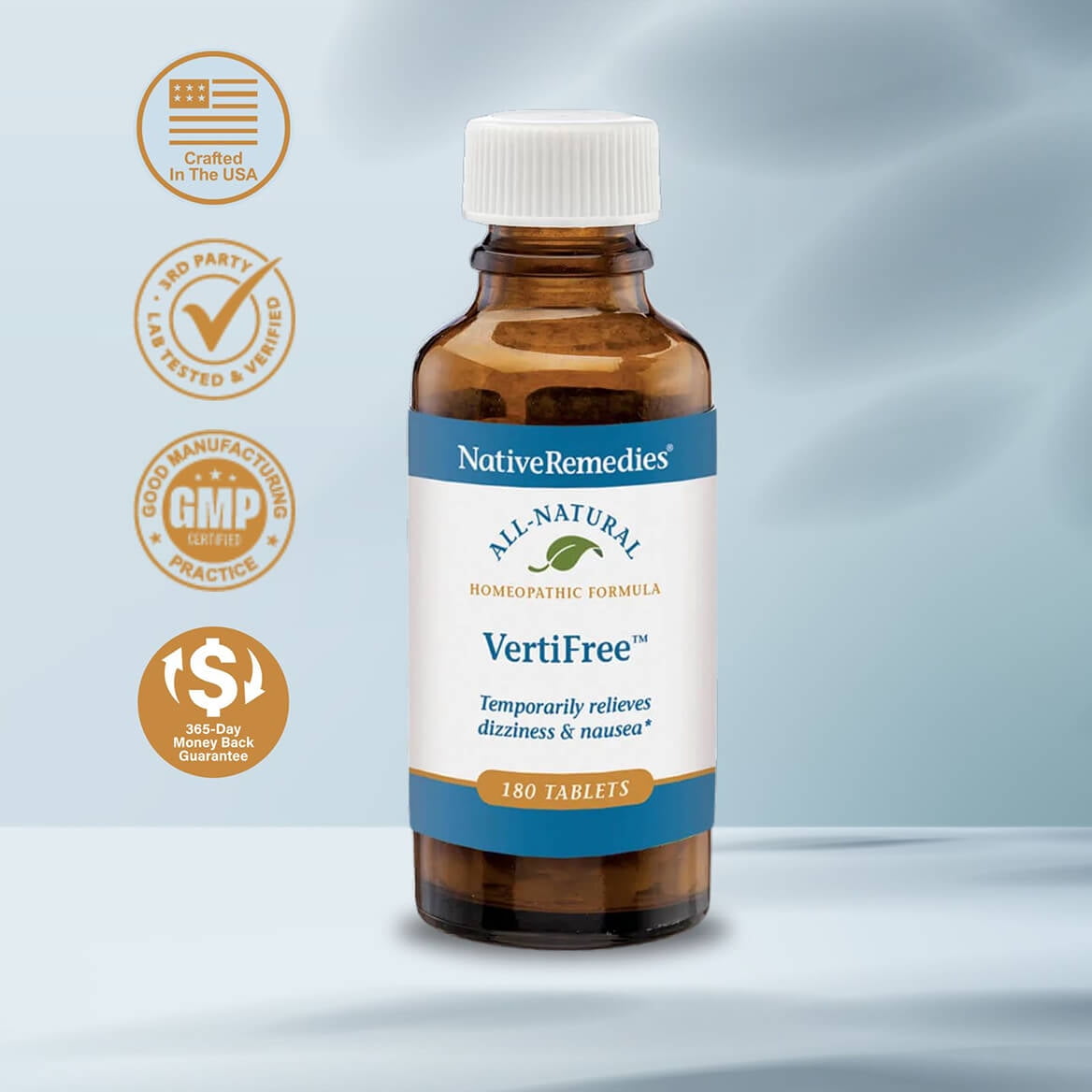 Native Remedies VertiFree Tablets - Natural Inner Ear Balance & Disorientation Relief - Support for Dizziness, Nausea & Equilibrium - Safe Homeopathic Formula for All Ages - 180 Fast-Acting Dissolvab