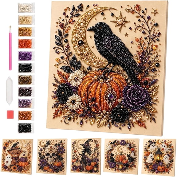 Halloweenhappy Halloween Ghost Pearl 3D Diamond Art DIY Kit for Beginner Adults | Pearl Painting Kits,Spooky Cute Ghost Pumpkin Canvas Art, Fall Home Decor Wall Art, Beginner DIY Seasonal Party Gift