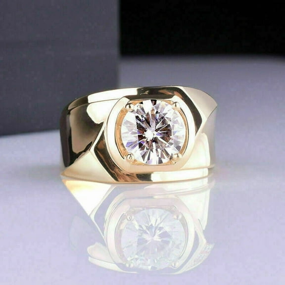 14K Yellow Gold Plated 2 CT Round Solitaire Moissanite Wedding Men's Pinky Ring