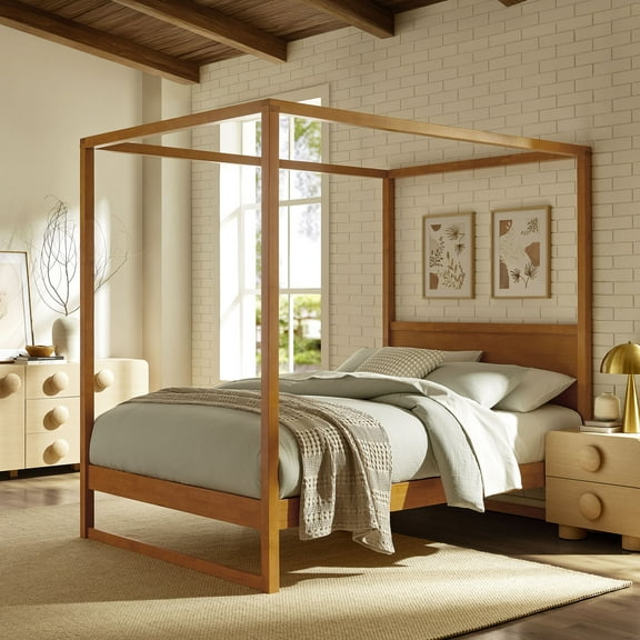 Modway Alva Queen Wood Canopy Platform Bed in Oak