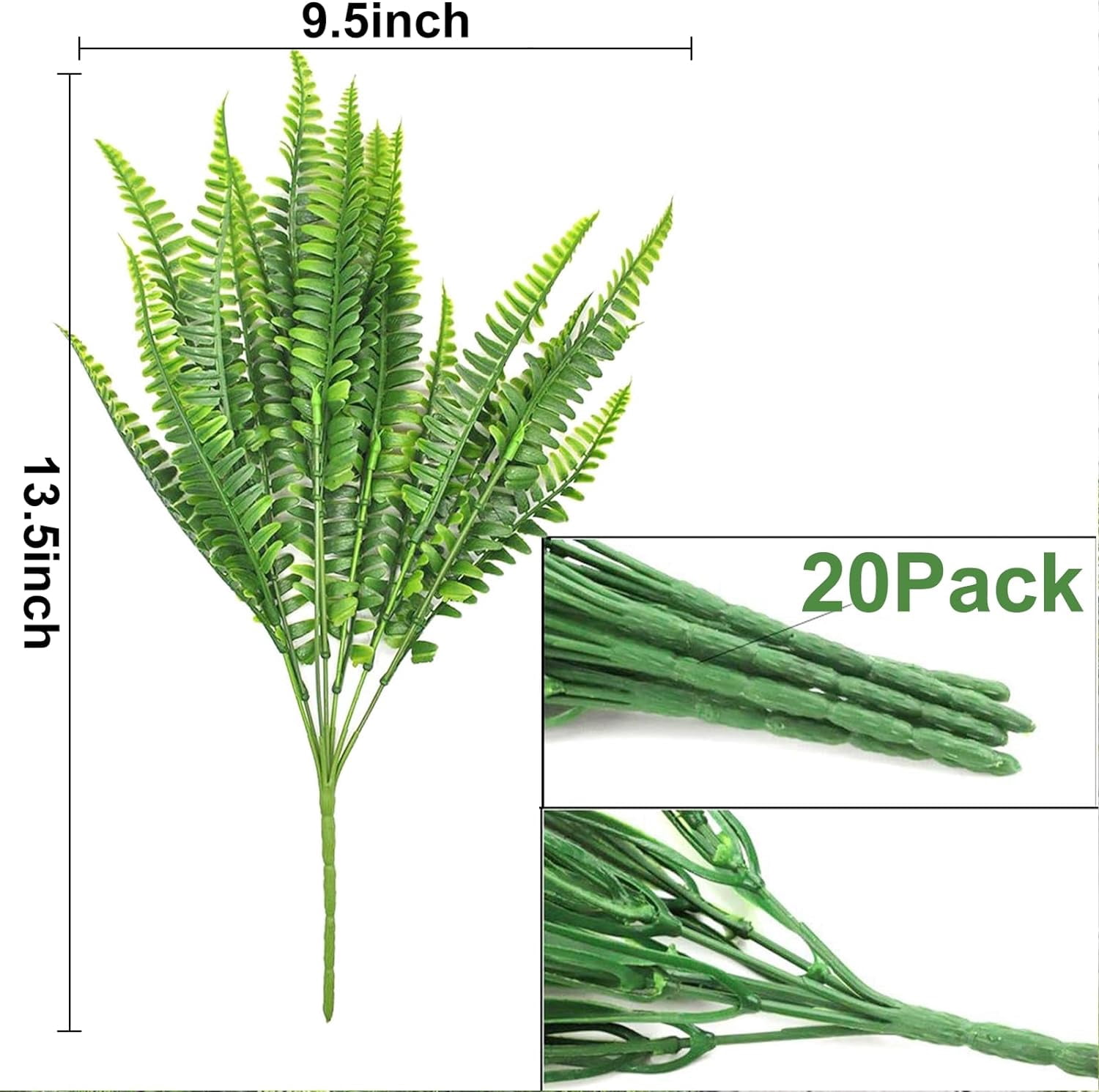 20 Bundles Artificial Plants Summer Decor Fake Plants Greenery Faux Plant Boston Fern Outdoor UV Resistant Artificial Flowers Plants Outside Indoor for Home Garden Spring Decor