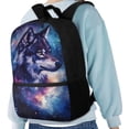 thumbnail image 4 of Binienty Galaxy Wolf Print Kids Backpack for Elementary Students Ages 6-12 17 Inch Large Capacity Bookbag with Customizable Shoulder Straps Front Storage Pocket School Gifts, 4 of 6