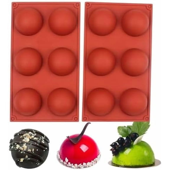 6 Holes Hot Chocolate Bomb Mold Dome Silicone Mould For Chocolate Cake Jelly Pudding Handmade Soap Round Shape Circle Cake Moulds Dia: 2 1/2 inches, Set of 2