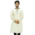 thumbnail image 1 of Atasi Designer Men's White Party Wear Kurta Pyjama Set Long Dupion Shirt-Large, 1 of 6