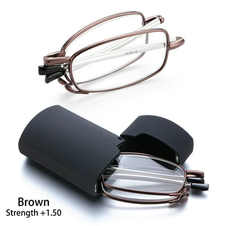 Strength+1.0-4.0 Alloy Frame Rotation Men and Women Includes Glasses Case Telescopic Legs Folding Reading Glasses Presbyopia Eyeglasses BROWN (STRENGTH 1.50)