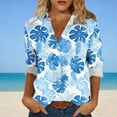 thumbnail image 2 of Camisas de cuello de la tripulación de manga corta para las mujeres hawaiana impreso cuello acampanado blusa casual suave verano playa top, 2 of 6