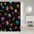 thumbnail image 2 of Manfei Cartoon Space Planets Shower Curtain 72Wx72L,Celestial Rocket Ships Bathroom Curtain,Black, 2 of 5