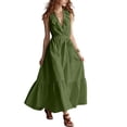 thumbnail image 5 of Women's Maxi Dress V Neck Sleeveless Ruffle Trim Tie Waist Tiered Dress Flowy Casual Summer Vacation Sundress Green L, 5 of 5