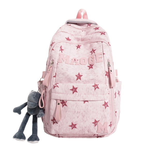 Cute Stars Vintage Chic Y2K Backpack, 2000s Trendy Design Bookbag, Large Capacity Nylon School Bag with Pendant for Teens Students