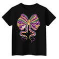 thumbnail image 3 of CCRFTGI Mardi Gras Shirt for Child Girls Size 10-12 Cute Coquette Bow T Shirts Fashion Beads Tee Party Crew Neck New Orleans Party Custume Tops Black 2-3 Years, 3 of 3