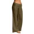 thumbnail image 2 of YOZGXEG Wide Leg Pants Women Women Wide Leg Linen Cotton Blend Pants Elastic Waist Casual Loose Trousers With Pockets Green S-3Xl, 2 of 7