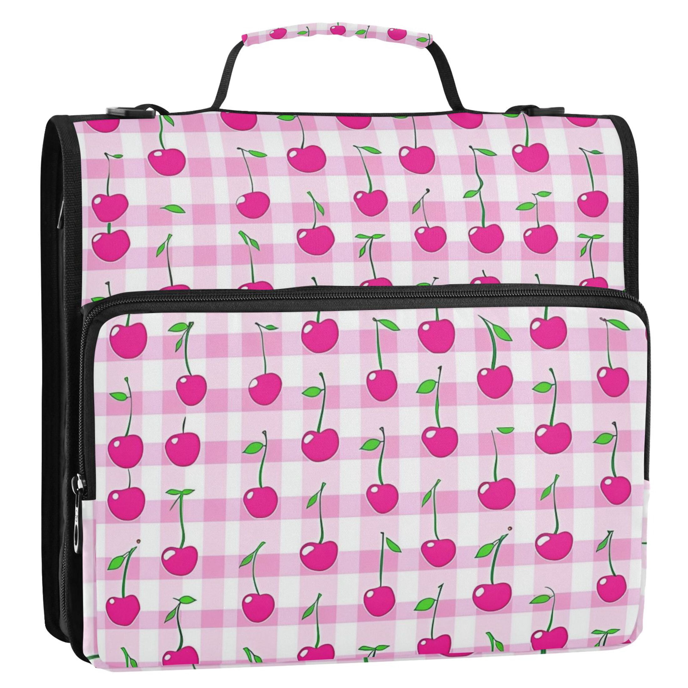 3 Ring Zipper Binder with Shoulder Strap Waterproof Trapper Keeper 2 Inch D-Ring 500 Sheets Capacity Cherry on Gingham