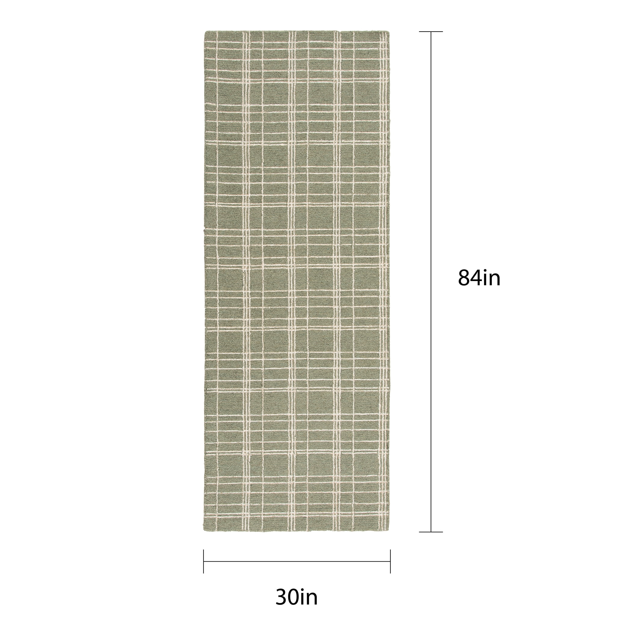 Better Homes & Gardens Lt Green Plaid Wool Indoor Runner Rug, 2'6"x7'