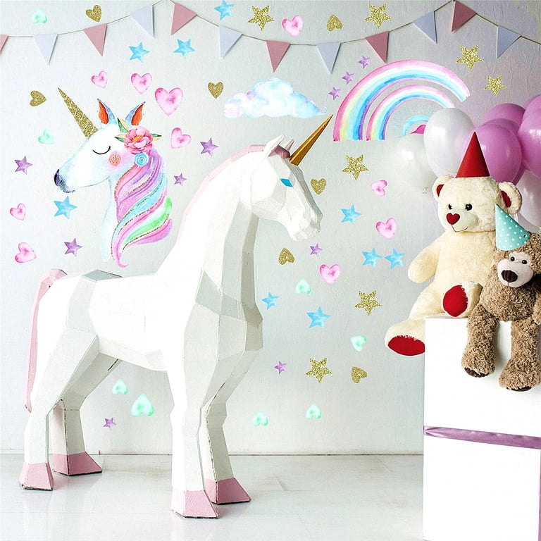 DECOWALL Large Unicorn Wall Stickers Set - Removable Rainbow Decals For Kids Room Decor