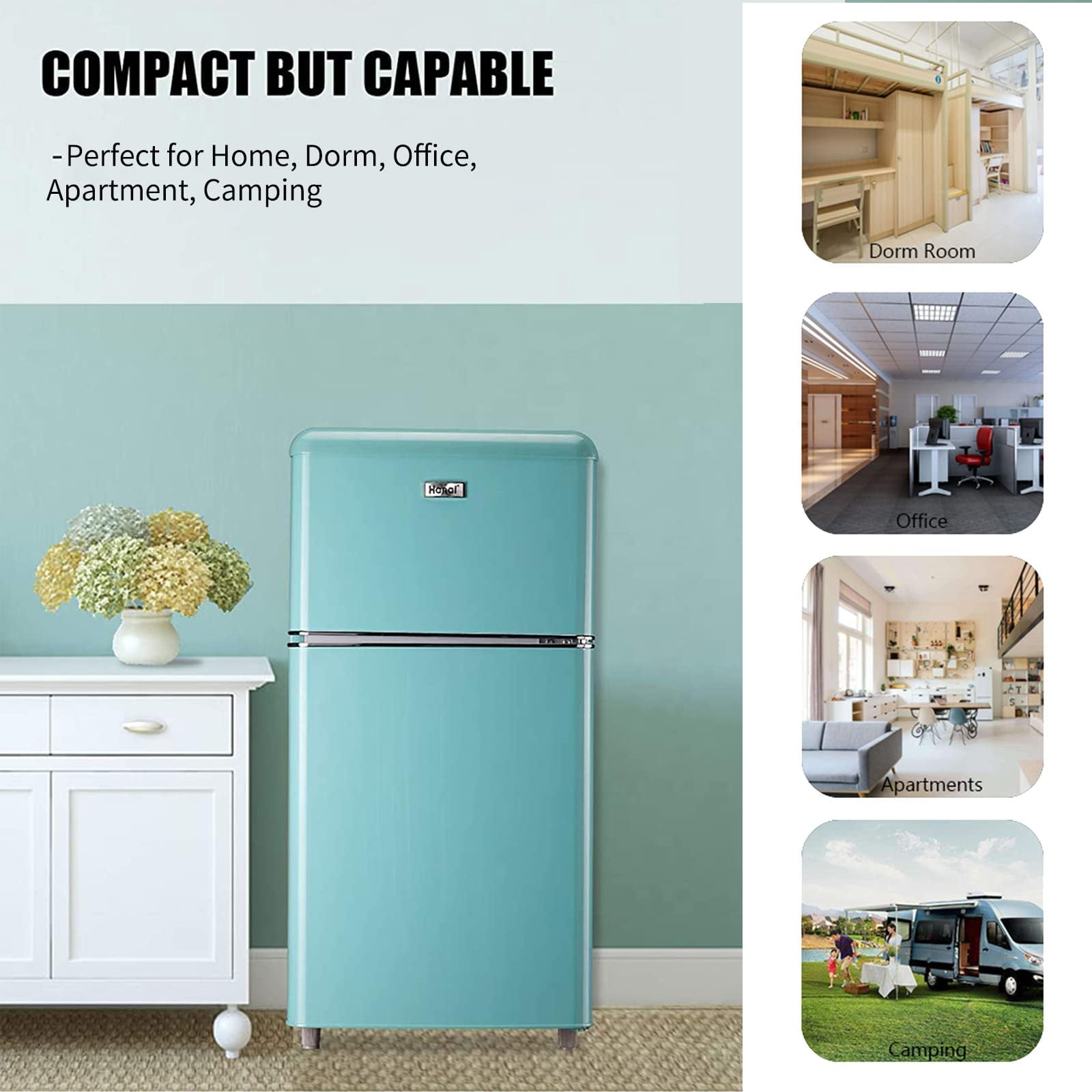 WANAI Mini refrigerador de 3.2 pies cúbicos con congelador, refrigerador  compacto con congelador, termostato ajustable de 7 niveles, estantes